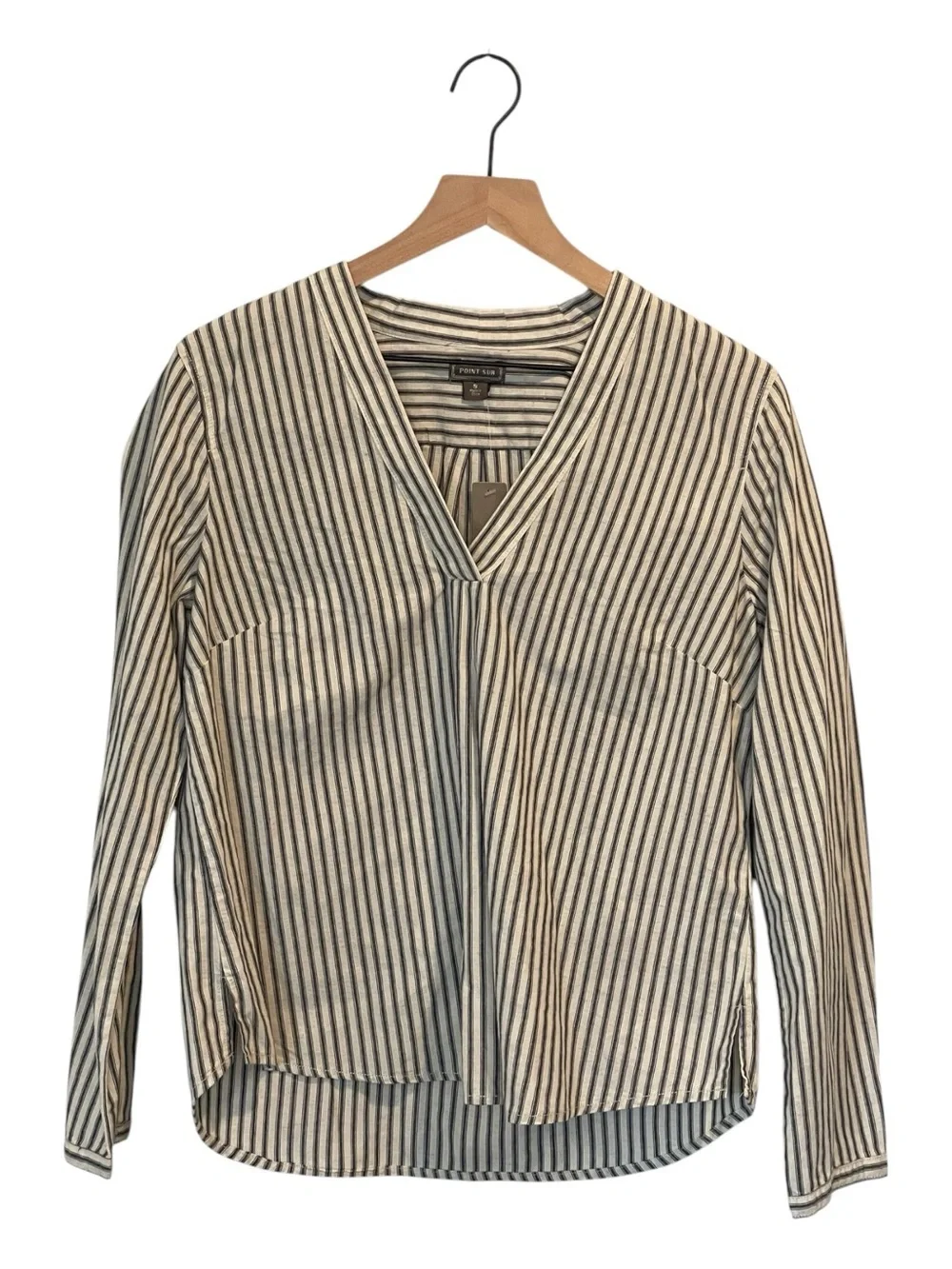 NWT J. Crew Point Sur Cream and Indigo Striped V-Neck Popover Blouse, Size S